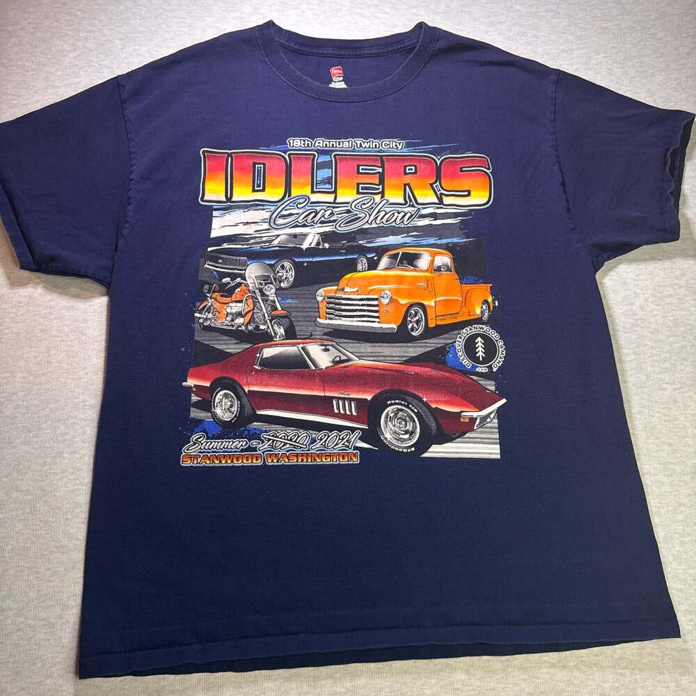 Hanes Tagless 18th Annual Twin City Idlers Car Show T-Shirt XL Navy Blue